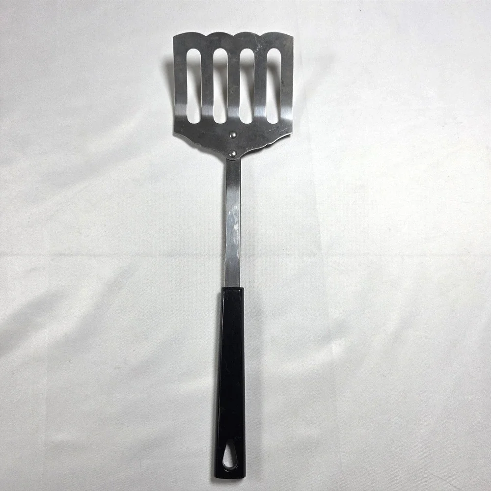 Kaylan Stainless Steel Slotted Spatula Scalloped Edge Turner Black Handle